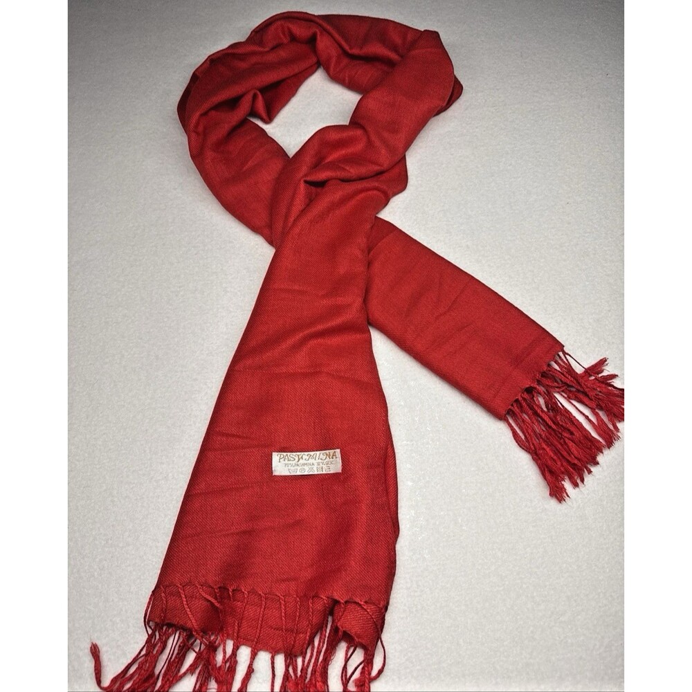70% Pashmina 30% Silk Red Scarf Shawl Wrap Fringe 28x72 Soft Luxurious